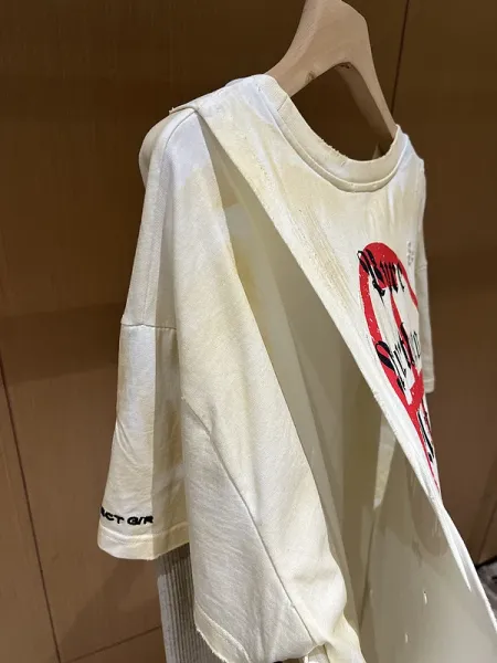 Design Layered Long Sleeve T-Shirt with Iron Cross and Anti-Morality Graphic Beige - 8
