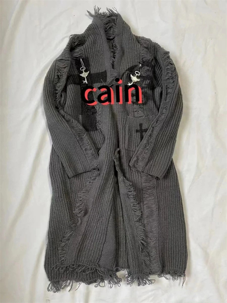 Design Cain Distressed Knit Cardigan Gray Outerwear.cardigan - 4