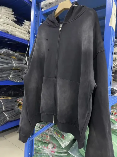 Design Distressed Oversized Zip-Up Hoodie Black - 9