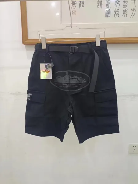 Design Cargo Shorts with Ship Graphic and Detachable Belt Navy - 1