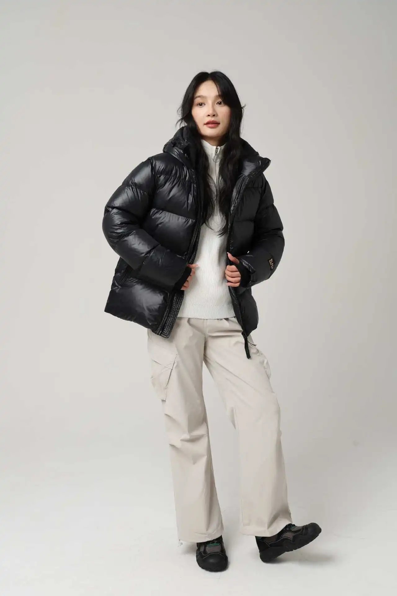 Design Black Glossy Down Jacket with Hood Down Jacket - 14