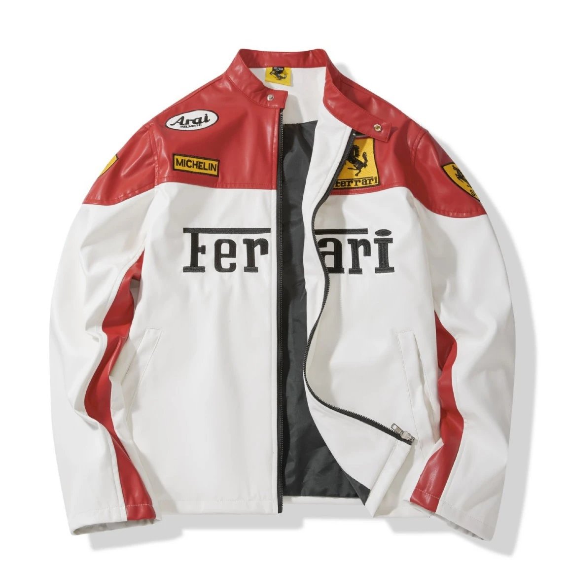 Ferrari Racing Jacket Red and White Leather Jacket - 4