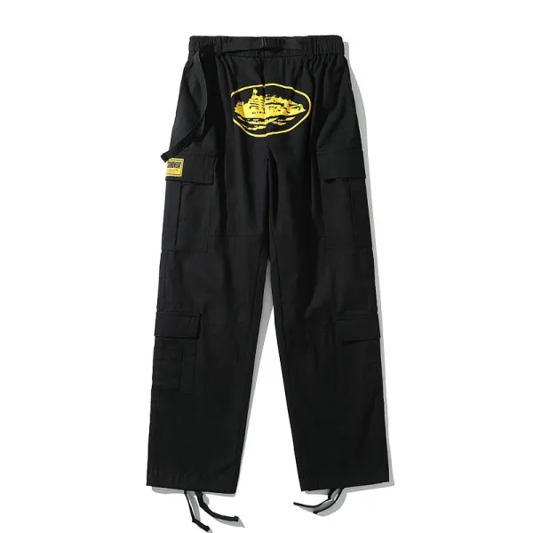 Design Cargo Pants with Neon Green Ship Logo Black - 13