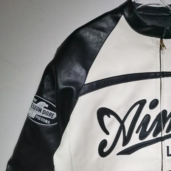 Aimé Leon Dore Leather Racing Jacket Black and White - 18