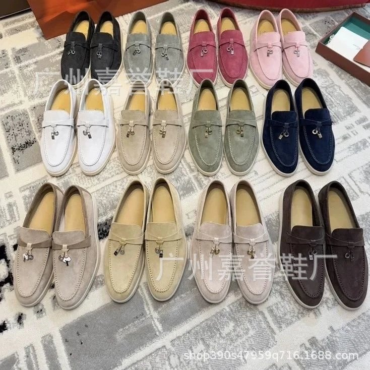High end foreign trade LP loafers, one foot lazy shoes, genuine leather British style small leather shoes, casual flat sole single shoes for women
