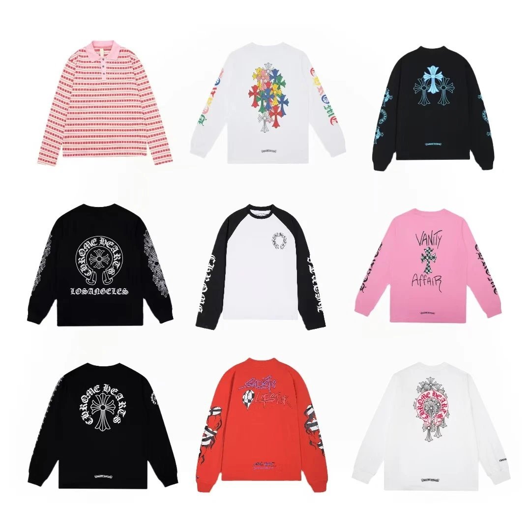 New Tall Chrome Hearts Cross & Horseshoe Sanskrit Print Long-Sleeve Tee for Men and Women