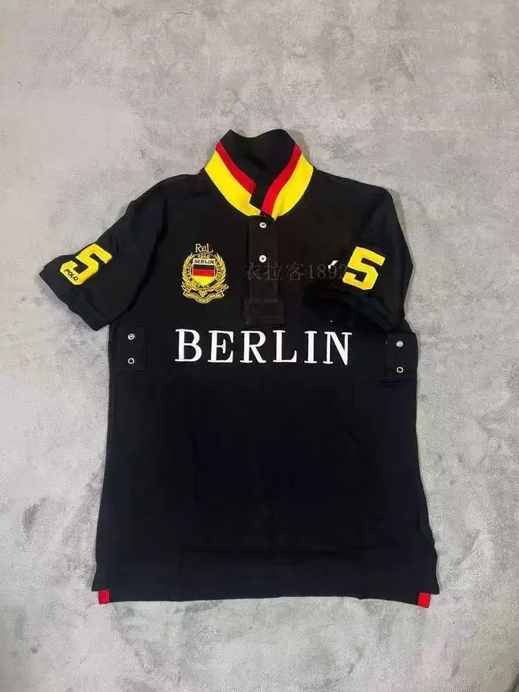 Unbranded Shirts Short-Sleeve City Embroidered Polo Shirt — Berlin Black