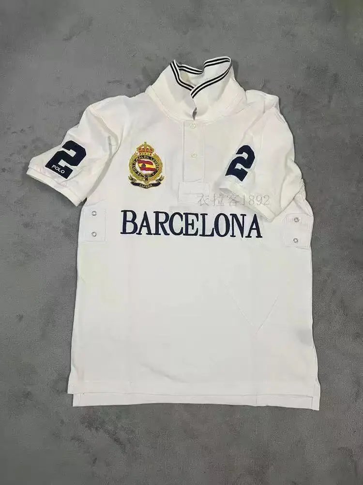 Unbranded Shirts Short-Sleeve City Embroidered Polo Shirt — Barcelona White