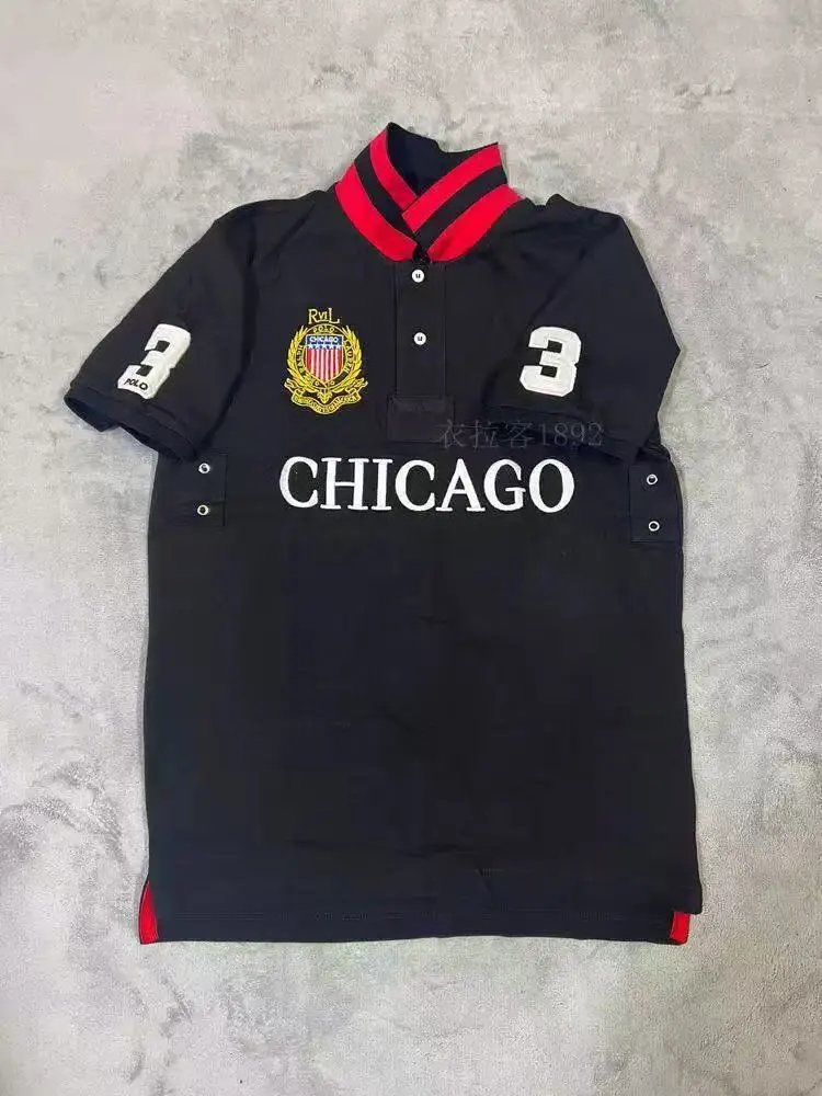 Unbranded Shirts Short-Sleeve City Embroidered Polo Shirt — Chicago Black