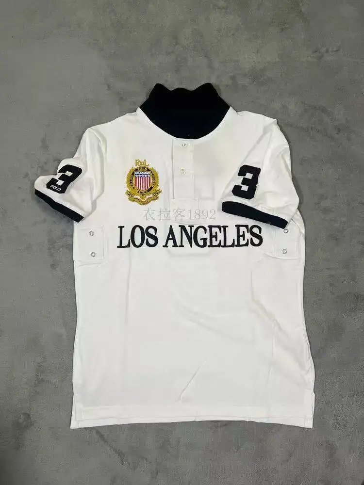 Unbranded Shirts Short-Sleeve City Embroidered Polo Shirt — Los Angeles White