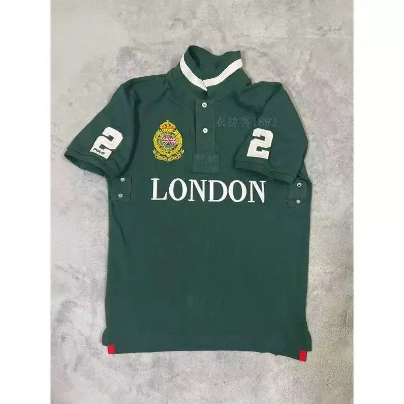 Unbranded Shirts Short-Sleeve City Embroidered Polo Shirt — London Dark Green