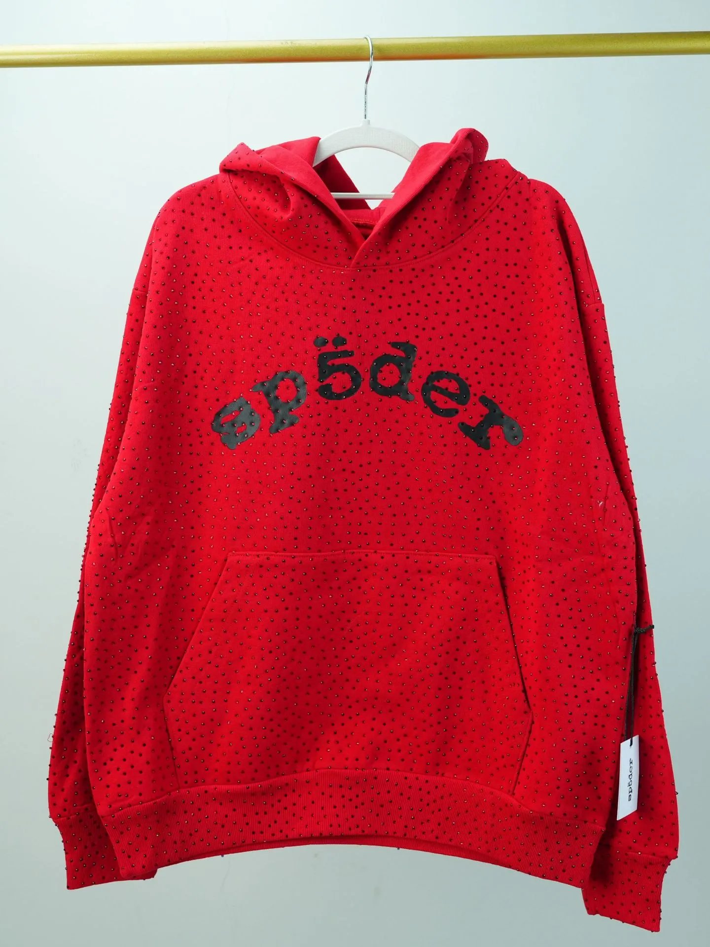 Sp5der Hoodies & Sweatshirts Rhinestone Spider Graphic Hoodie — Red VVS hoodie