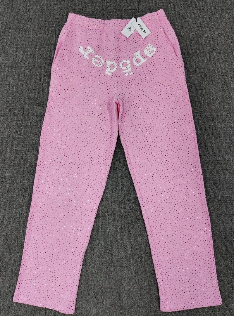 Sp5der Hoodies & Sweatshirts Rhinestone Spider Graphic Hoodie — Light pink and white vvs Trousers