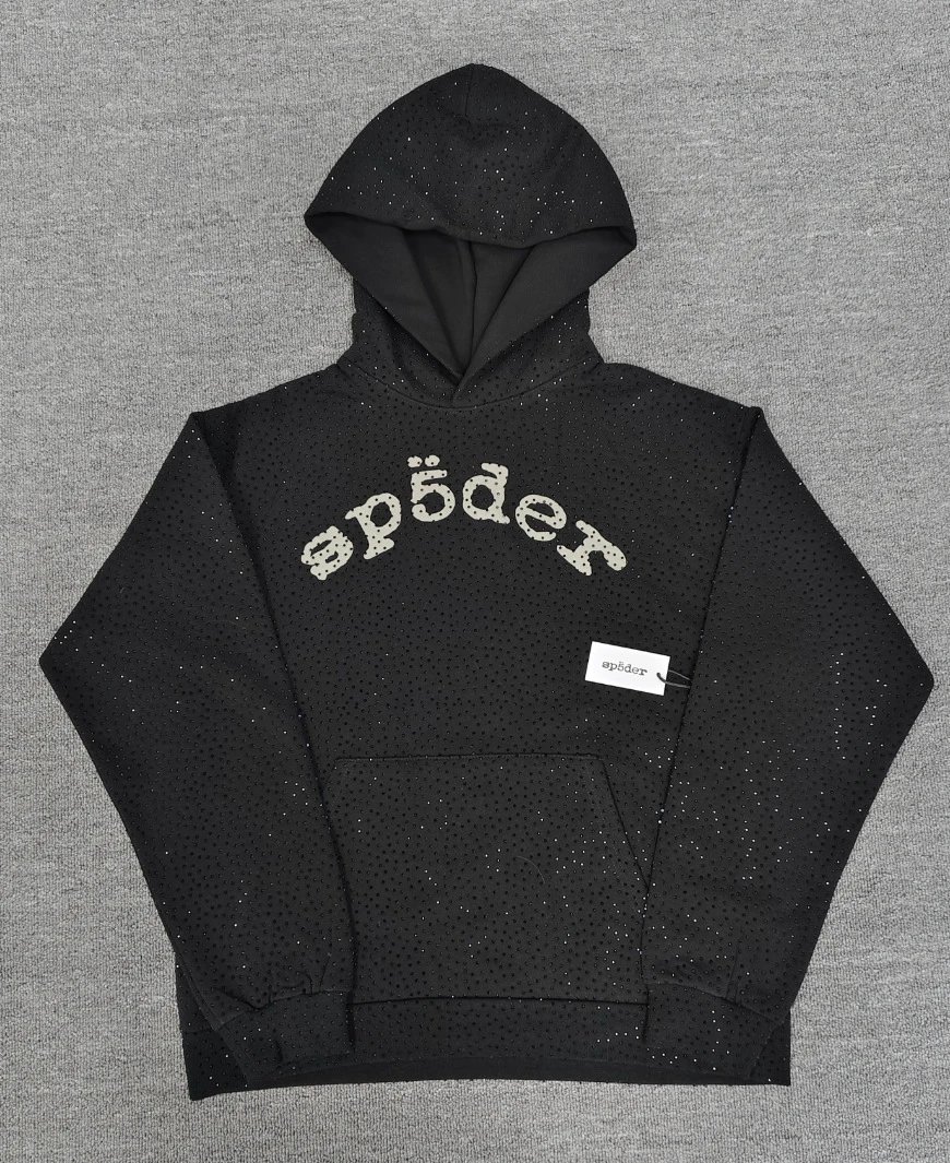 Sp5der Hoodies & Sweatshirts Rhinestone Spider Graphic Hoodie — Black VVS hoodie