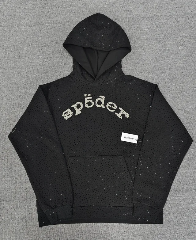 Sp5der Hoodies & Sweatshirts Rhinestone Spider Graphic Hoodie product detail image 3