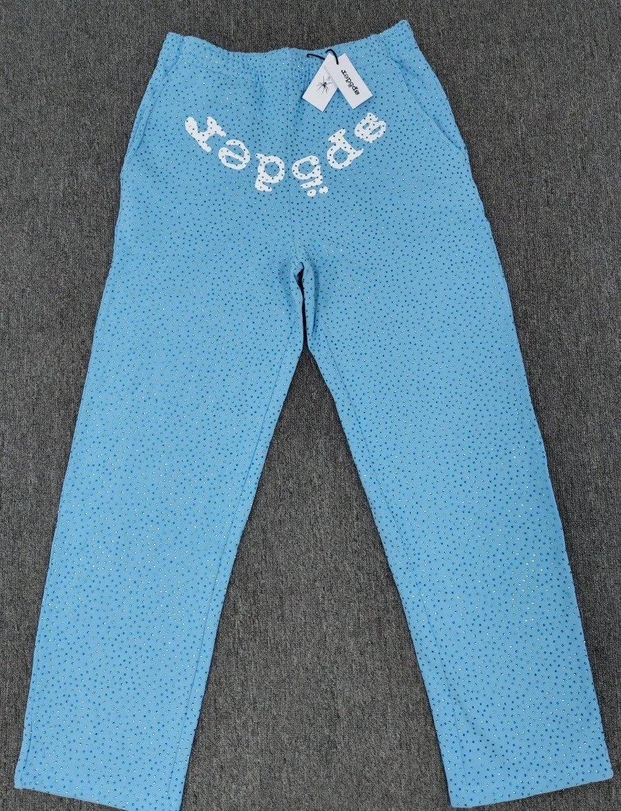 Sp5der Hoodies & Sweatshirts Rhinestone Spider Graphic Hoodie — Light blue and white vvs Trousers