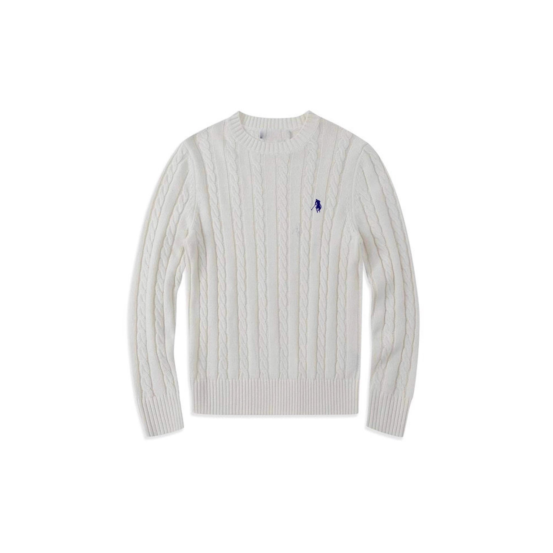 Autumn Winter Crewneck Cable Knit Sweater Men Business Casual Wool Blend Pony Couple Knitwear
