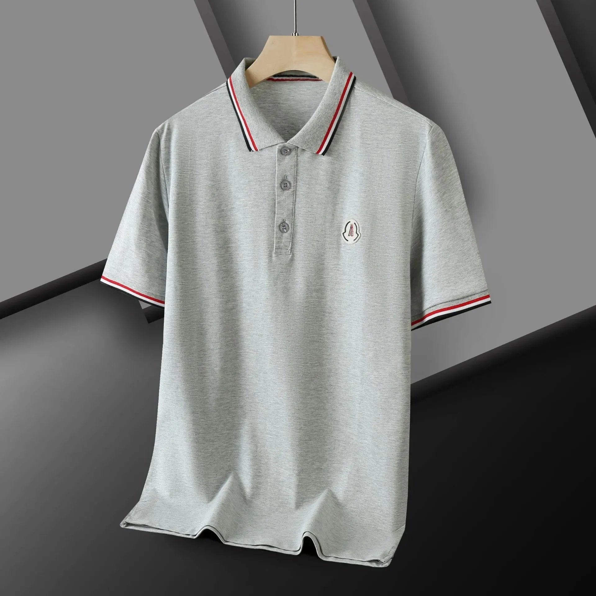Moncler Shirt Tricolor Trim Logo Grey
