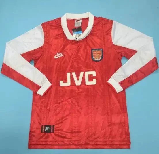 J 95-96赛季阿森纳球衣 Arsenal长袖复古足球服 博格坎普 伊恩-赖特 主场红色