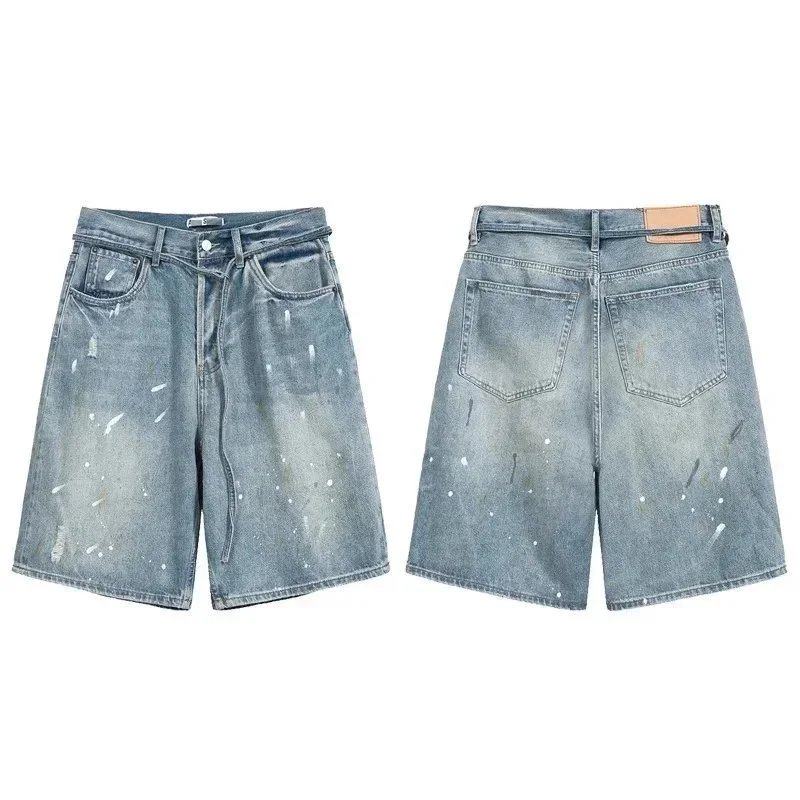 AC Denim Shorts with Hand-Painted Ink Wash