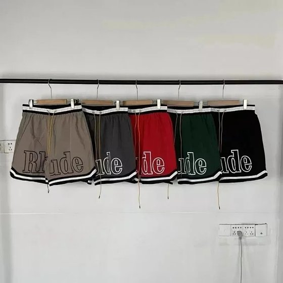 RHUDE Classic Hollow Letter Printed Summer Trendy Brand Men's and Women's Loose Casual Sports Ribbon Splicing Shorts