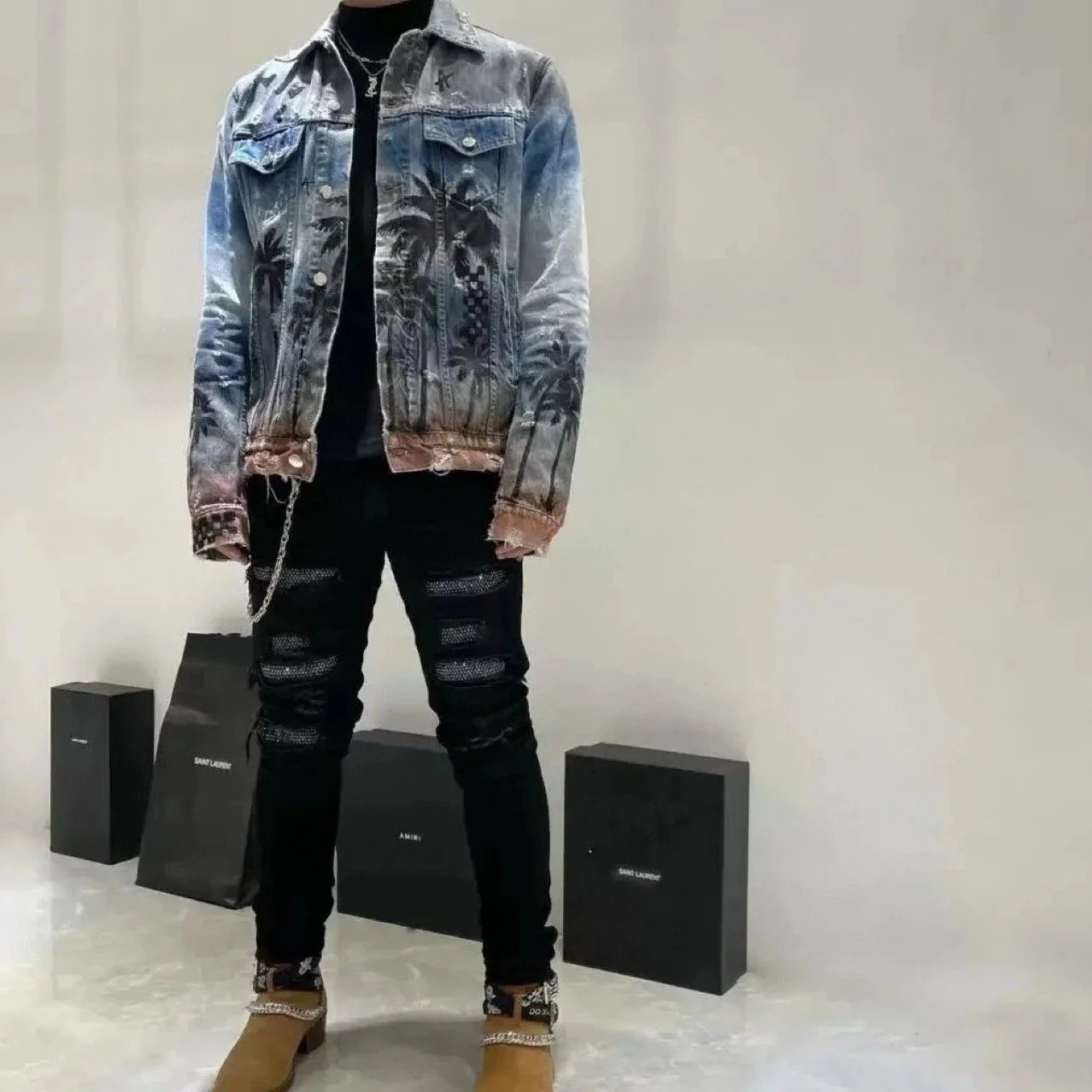 Ami Coconut Tree Denim Gradient Print Jacket photo 4