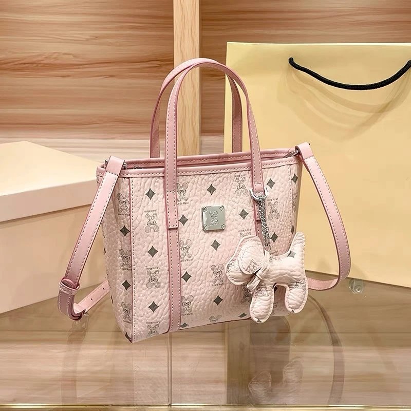 MCM Mini Tote Bag Pink Mickey Mouse Print Leather Handbag