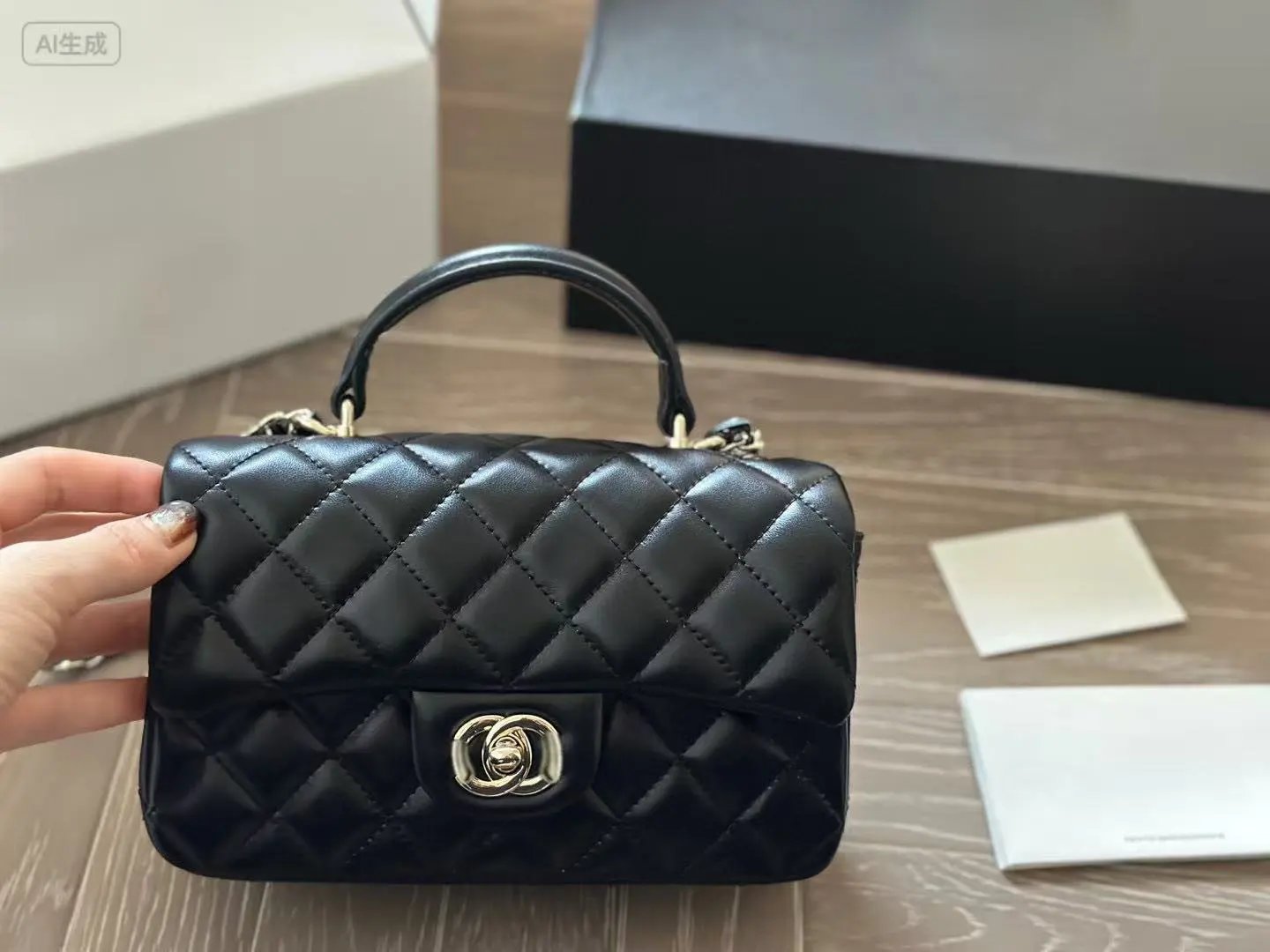 Lambskin Quilted Chain Handle Tote Bag photo 2