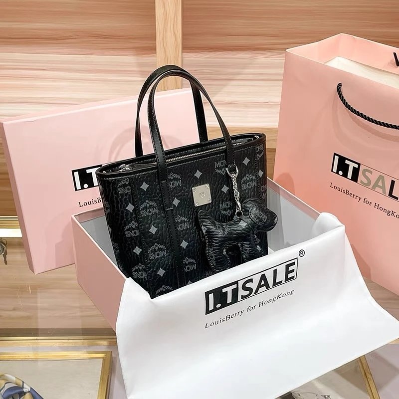 MCM Mini Tote Bag Black Monogram Leather Handbag