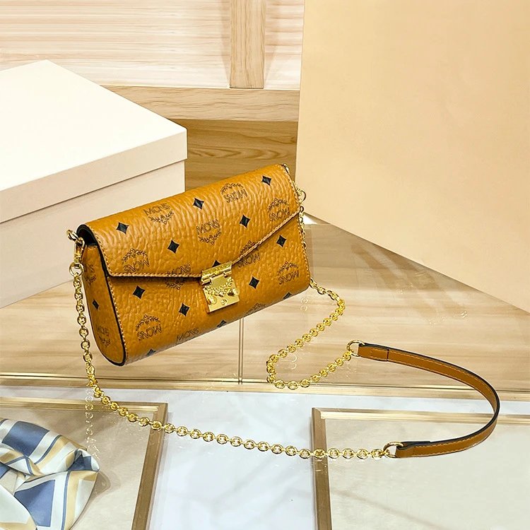 MCM Visetos Mini Chain Shoulder Bag Amber