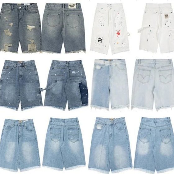 GALLERY DEPT Summer American High Street Patch Splicing Five Part Shorts Jeans Men's Graffiti Splash Ink Splicing