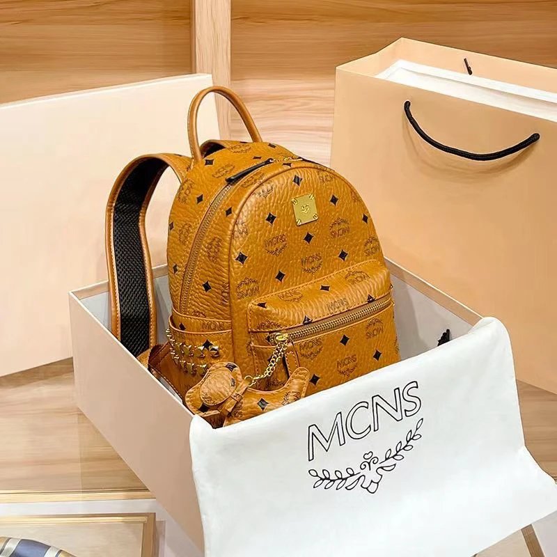MCM Stark Visetos Mini Backpack Tan