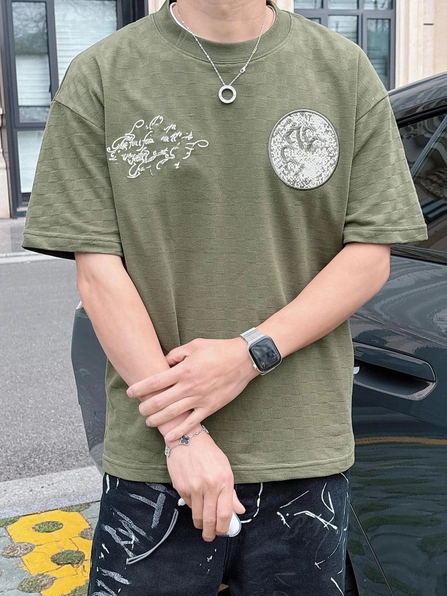 Checkerboard Jacquard Embroidered T-Shirt photo 4