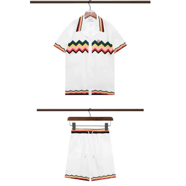 Casablanca Zigzag Print White Shirt and Shorts Set - 1