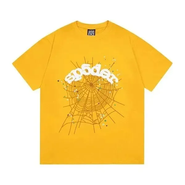 Spider Web Graphic Print Yellow T-Shirt - 1