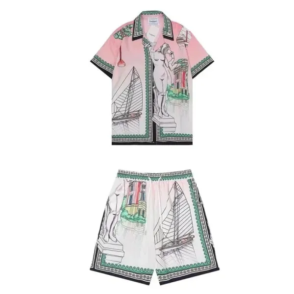 Cassibilea Wave Knit Shirt and Shorts Set Blue-White Multicolor - 12