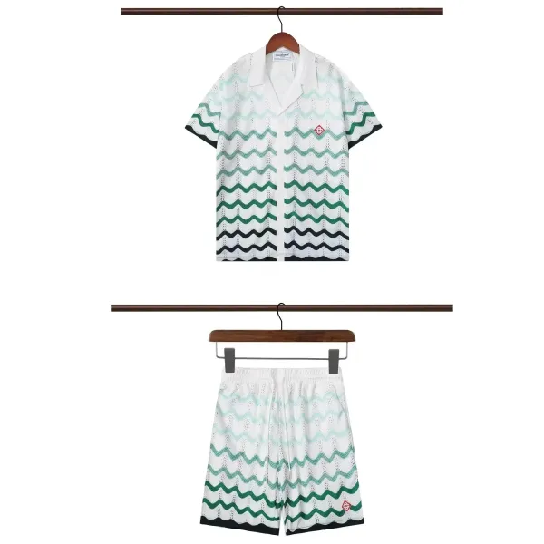 Casablanca Wave Knit Short-Sleeve Shirt and Shorts Set White Green Multicolor - 1