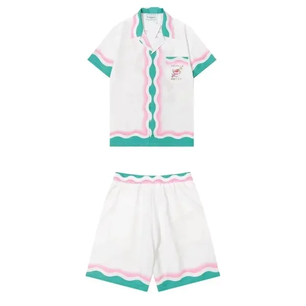Cassibilea Wave Knit Shirt and Shorts Set Blue-White Multicolor - 7