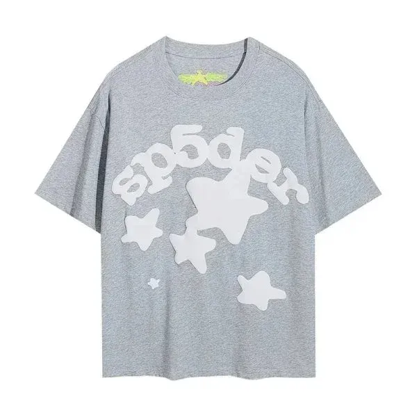 Sp5der Gray Oversized Star Graphic T-Shirt - 1