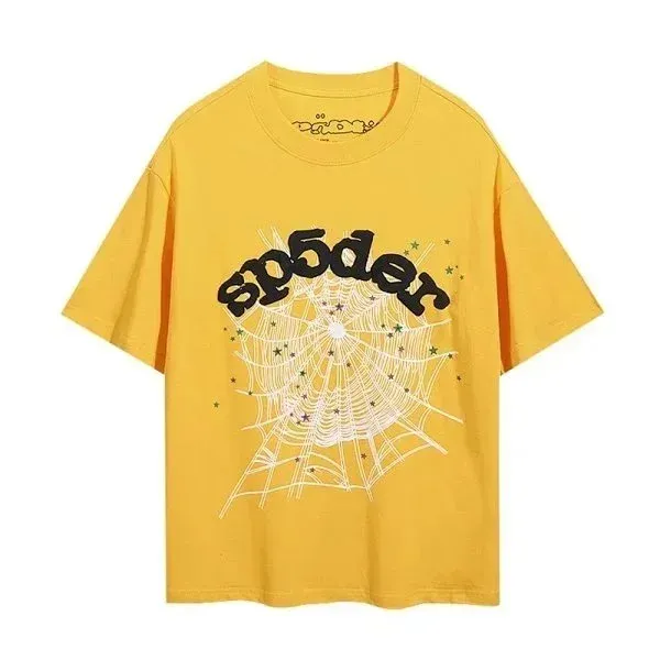 Spider Web Graphic Print Yellow T-Shirt - 1