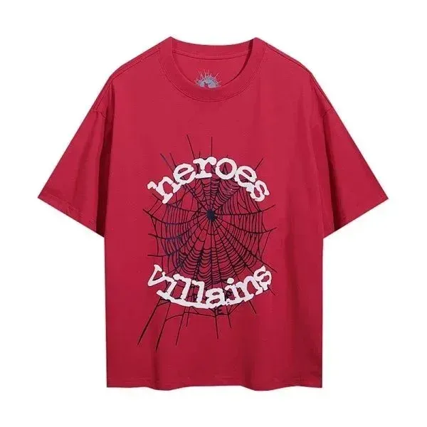 Design Heroes Villains Spiderweb Graphic Red T-Shirt - 1