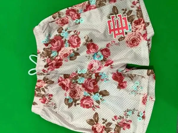 Unidentified Floral Mesh Shorts with Red Monogram Logo - 1