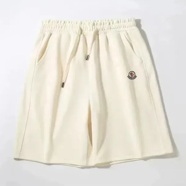 Moncler Logo-Embroidered Beige Drawstring Waist Shorts - 1