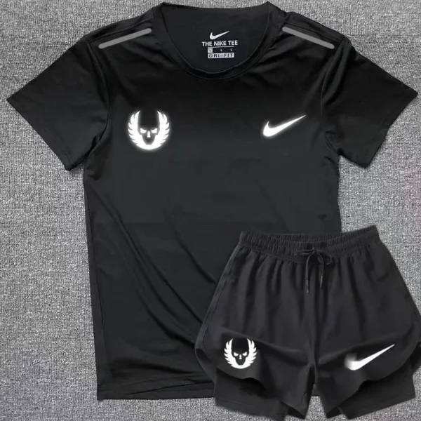 Nike Dri-FIT Reflective Skull Wing T-Shirt and Shorts Set Black - 1