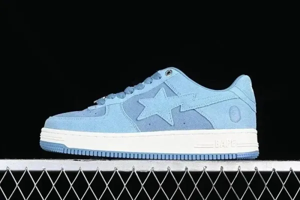 A Bathing Ape Bape Sta Low Light Blue Suede Sneakers - 1