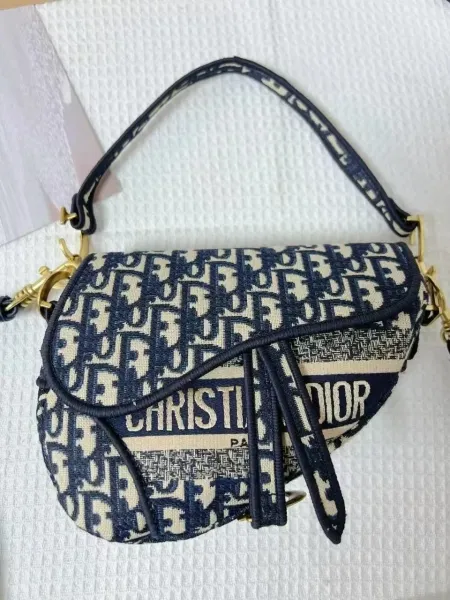 Dior Saddle Bag Oblique Navy Beige Crossbody Bag - 1