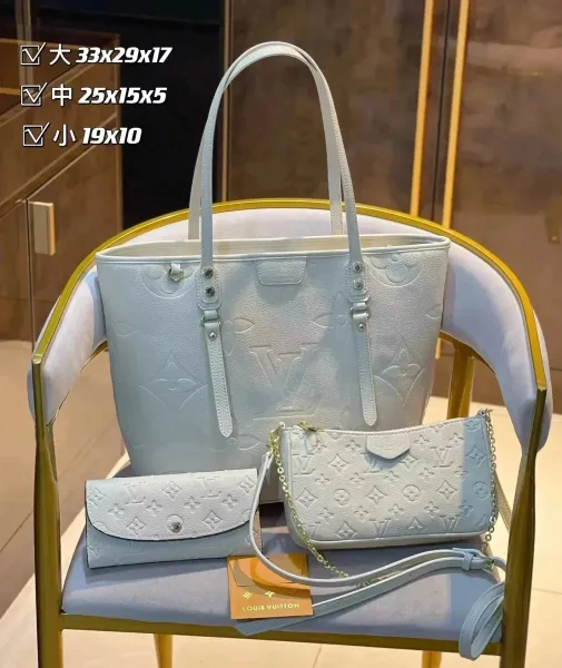 Louis Vuitton Onthego Tote and Pochette Set in Pearl White Monogram Empreinte Leather - 1