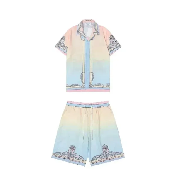 Cassibilea Wave Knit Shirt and Shorts Set Blue-White Multicolor - 11