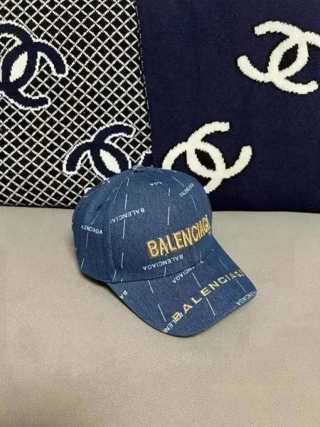 Balenciaga Logo Print Denim Baseball Cap Navy - 1