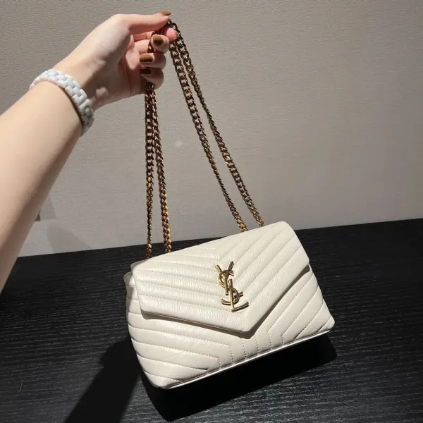 Saint Laurent Loulou Chain Bag Off-White Quilted Leather Shoulder Bag - 1